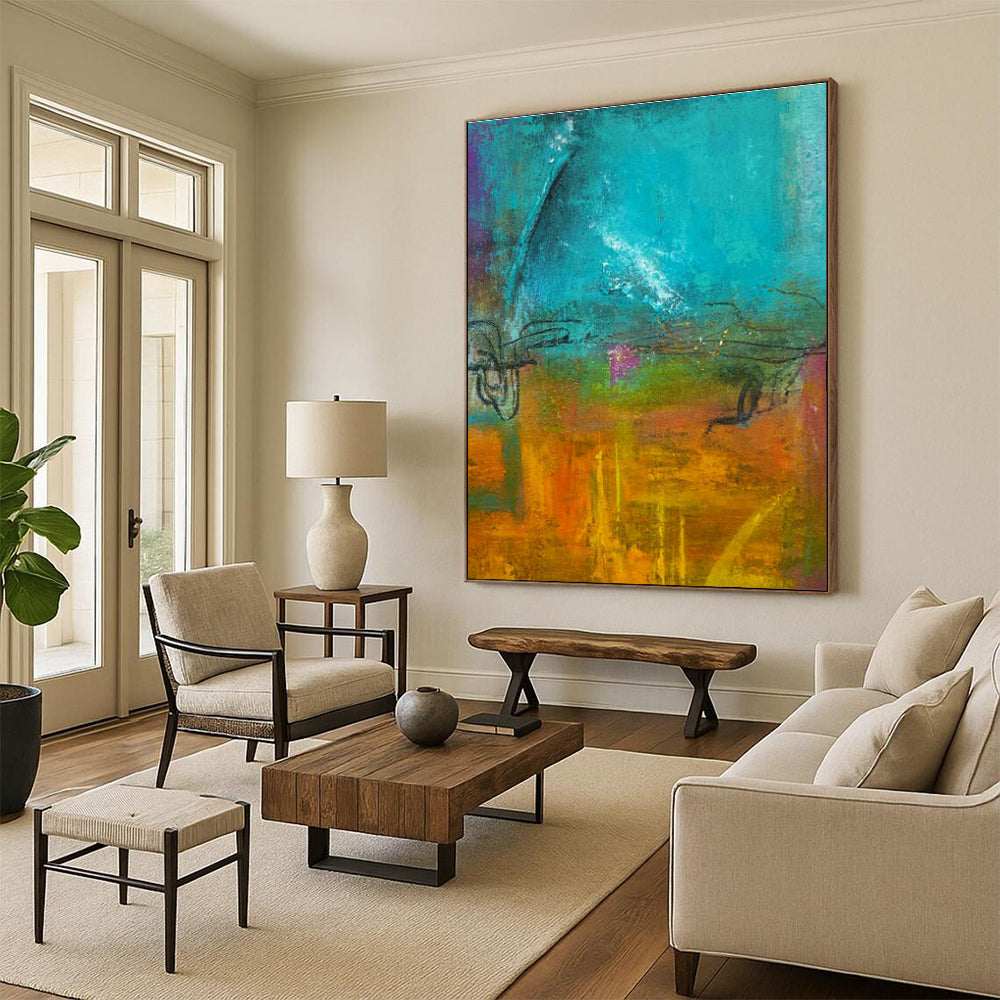 Blue - Orange Abstract Art for Modern Studio Waiting Rooms DLZ0059