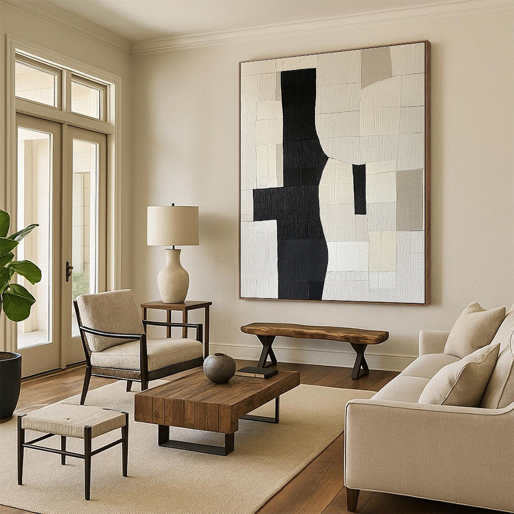 Black and White Patchwork Abstract for Minimalist Home Office & Modern Studio Space STSC392