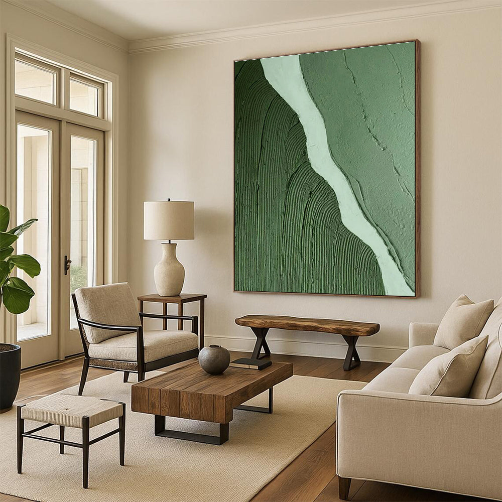 Green - White Textured River Art for Eco - Tourism Office & Waterfront Home Library DLZ1495