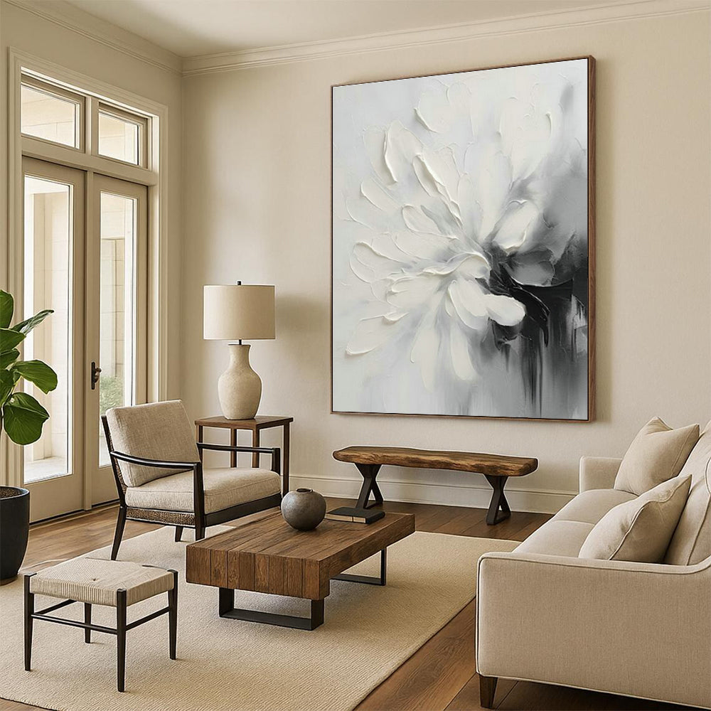 Black - White Flower Abstract Art for Minimalist Home & Monochrome Café DLZ1647