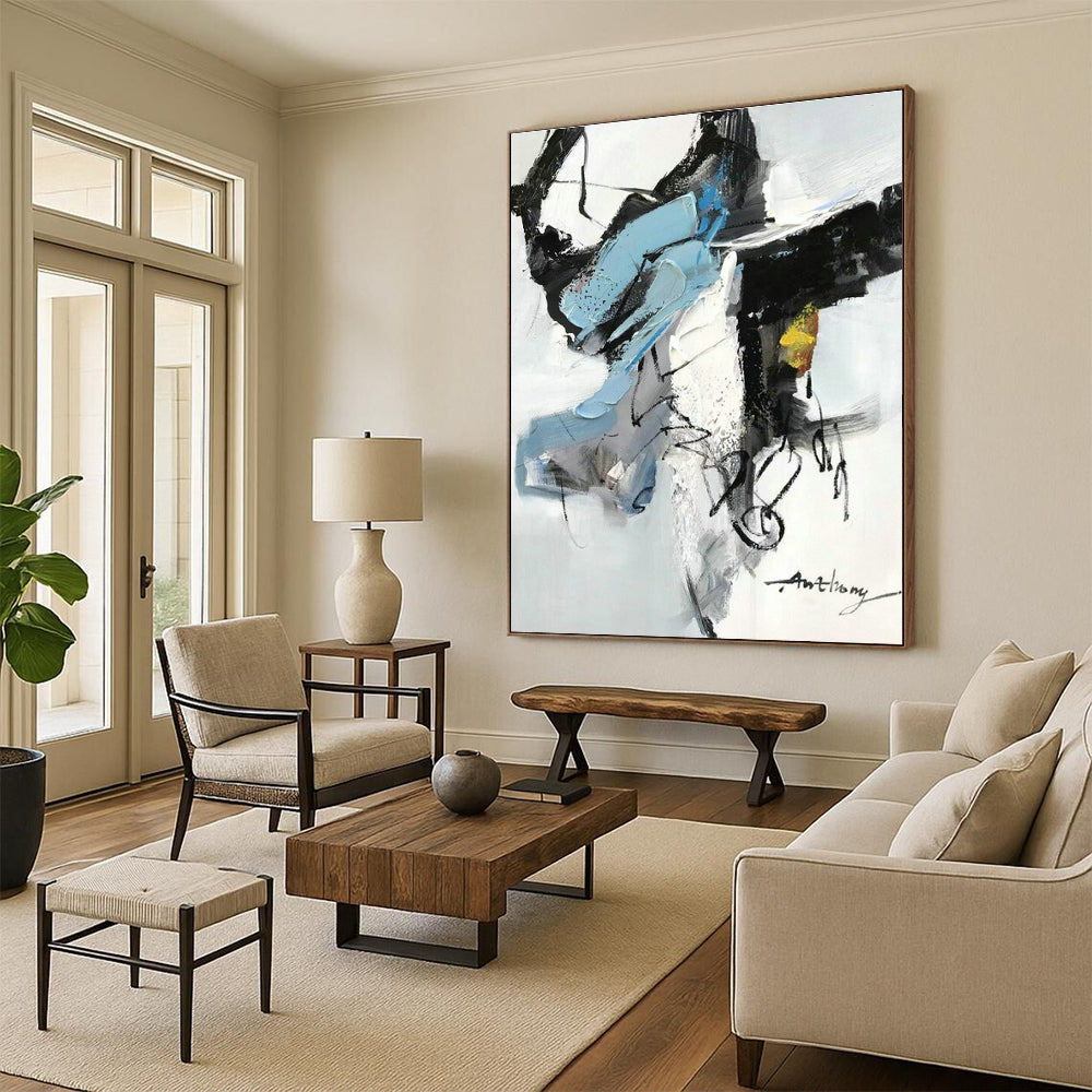 Blue - Black - Yellow Abstract Art for Fashion Boutique & Modern Restaurant DLZ1664