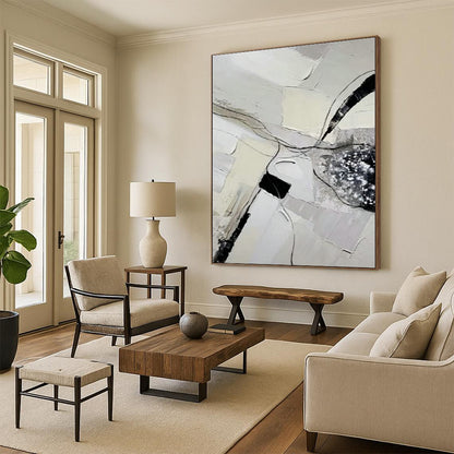 Gray - White - Black Abstract Art for Contemporary Art Gallery & Home Library DLZ1179
