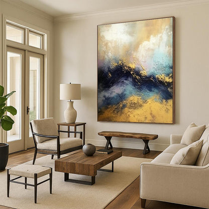 Gold - Blue Wave Abstract Art for Beachfront Resort & Luxury Yacht Club DLZ1812