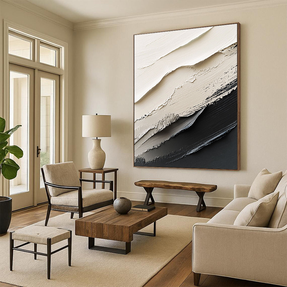 Monochrome Textured Waves Minimalist Art for Modern Office Reception & Contemporary Home Living Room STSC1470