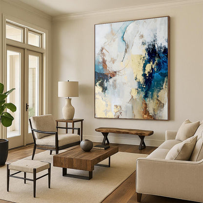 Blue & Gold Abstract Fusion Art for Modern Office Reception & Upscale Lounge DLZ1025