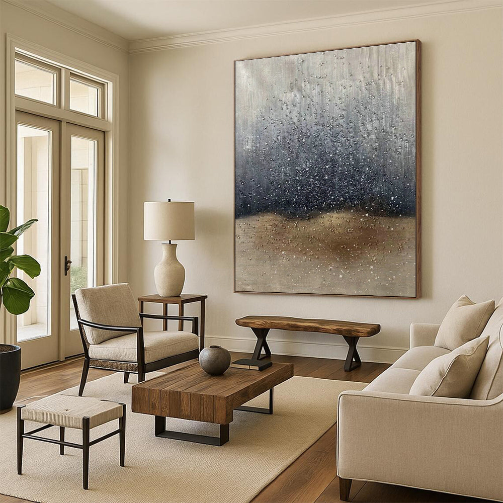 Silver - Grey Raindrop Abstract Art for Living Room & Bedroom DLZ0529