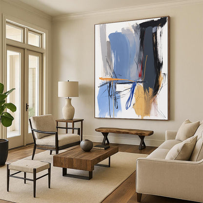 Expressive Blue and Orange Abstract for Creative Studio & Bohemian Living Room STSC743