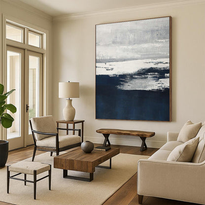 Monochrome Sea - like Abstract Art for Coastal Home Office & Minimalist Living Room DLZ2240