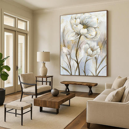 White - Gold Floral Painting for Bedroom & Living Room DLZ0354