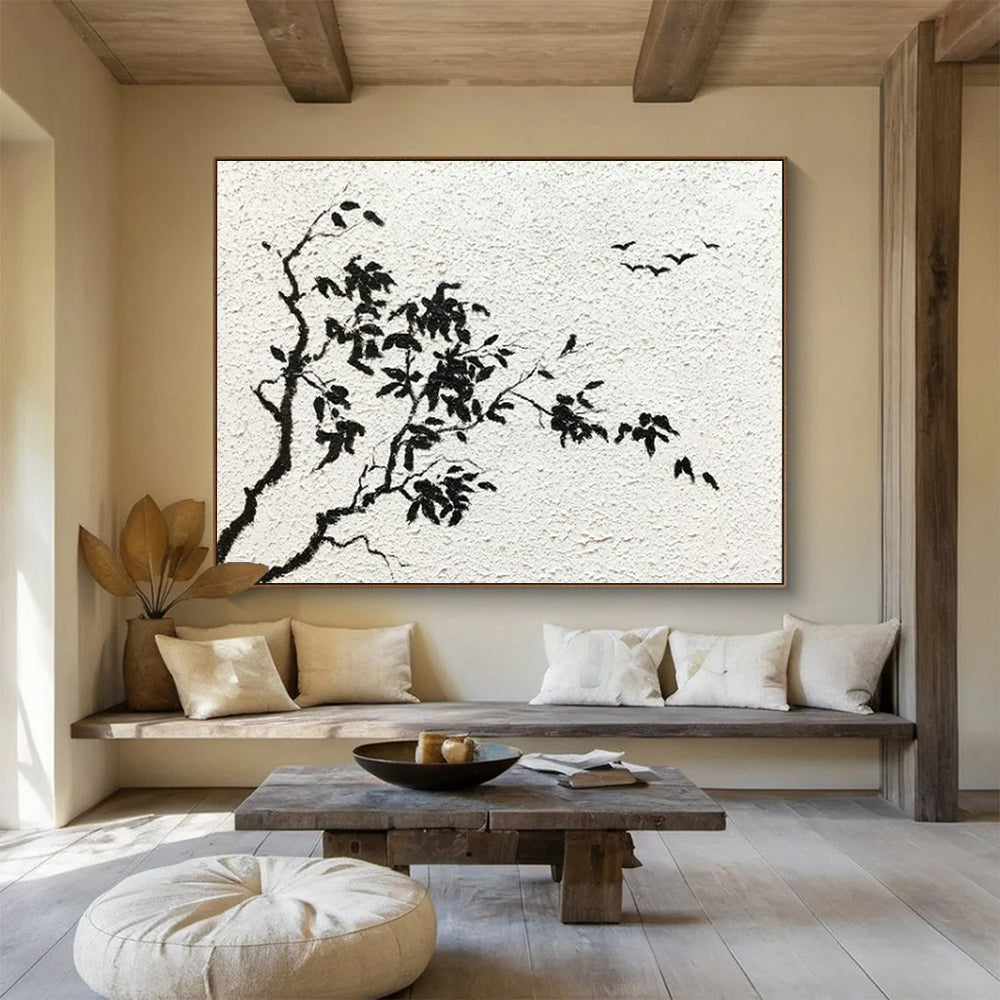 Ink - Wash Tree and Birds Art for Zen - Inspired Meditation Corner DLZ2835