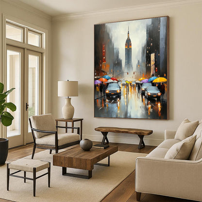 Rainy City Street Scene Art for Urban - Inspired Café & Travel Lover’s Home Office STSC1362