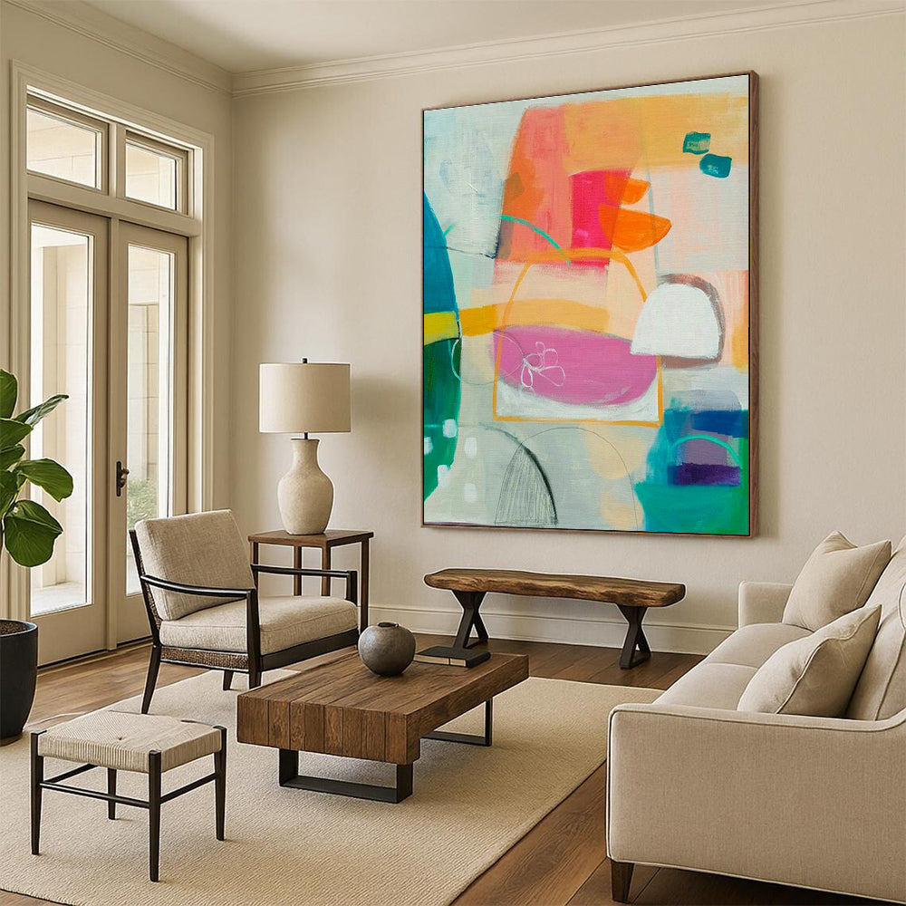 Pink - Orange Geometric Art for Retro - Inspired Café Walls DLZ0095