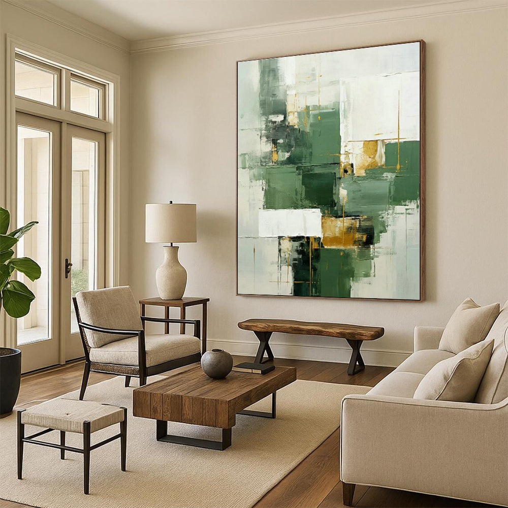 Green - Gold Geometric Abstract Art for Dining Room & Office DLZ0303