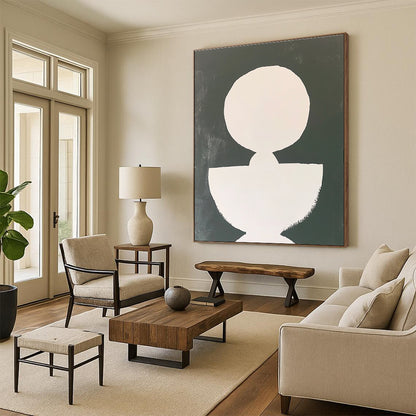 Abstract White Forms on Black for Modern Living Room & Art Gallery STSC1250