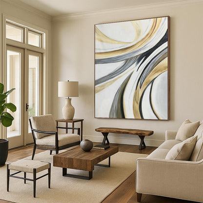 Gold - Grey Line Abstract Art for Living Room & Bedroom DLZ0499