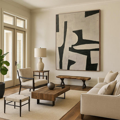 Black - White Geometric Abstract Art for Minimalist Home Office & Contemporary Art Lounge DLZ1842