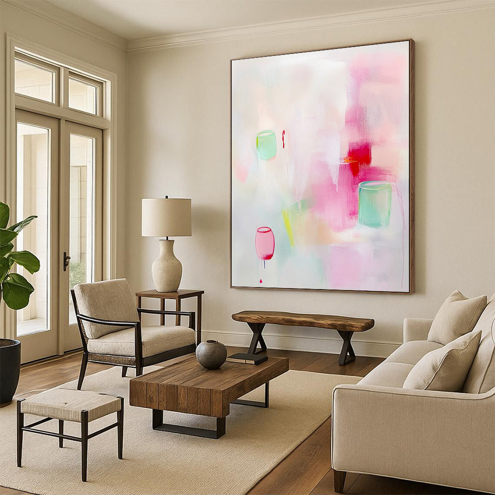 Soft Pink and Green Abstract Art for Girls’ Bedroom & Pastel - Themed Boutique STSC1311