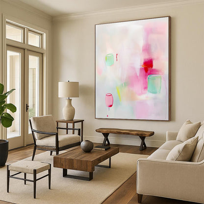 Soft Pink and Green Abstract Art for Girls’ Bedroom & Pastel - Themed Boutique STSC1311