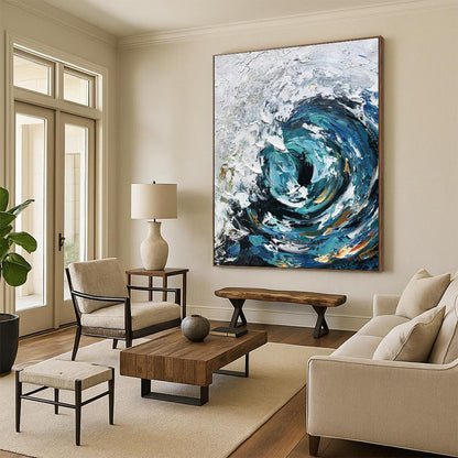 Blue Swirl Abstract Painting for Coastal Spa & Ocean - Lover’s Home Office DLZ1302
