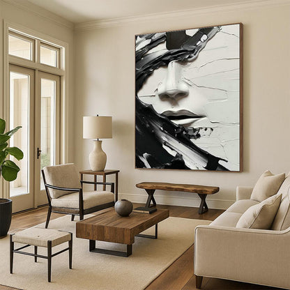 Textured Black and White Face Art for Contemporary Art Museum & Industrial - Chic Loft Apartment DLZ1548