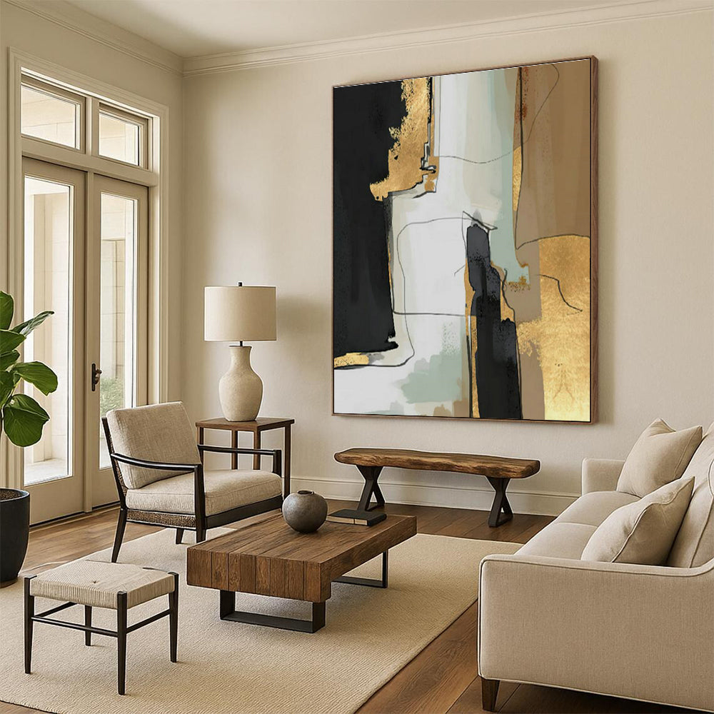 Black, Gold, and Neutral Abstract Art for Glamorous Dining Room & High - End Boutique DLZ2224
