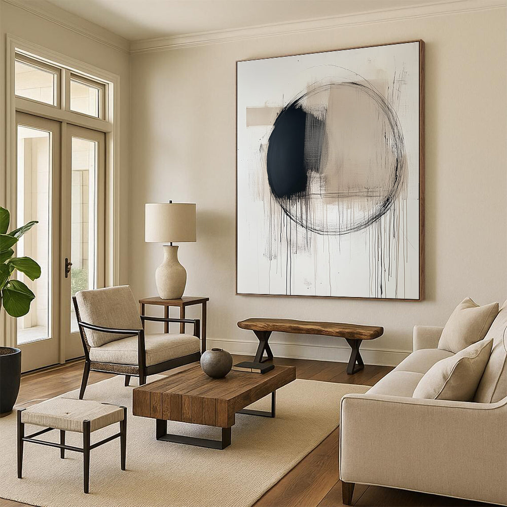 Minimalist Black Circle Drip for Contemporary Art Gallery & Calm Home Office STSC253