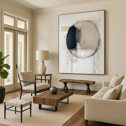 Minimalist Black Circle Drip for Contemporary Art Gallery & Calm Home Office STSC253