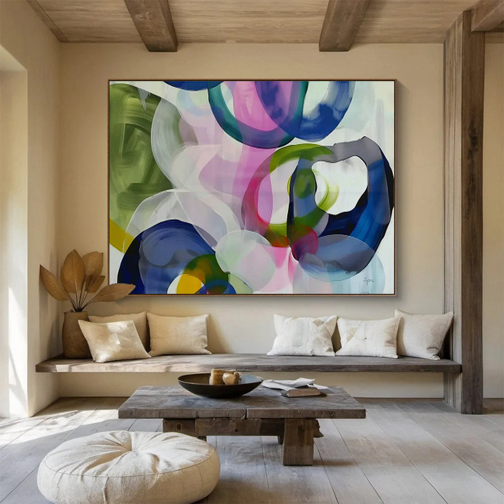 Colorful Circular Abstract Art for Eclectic Dining Area DLZ2857