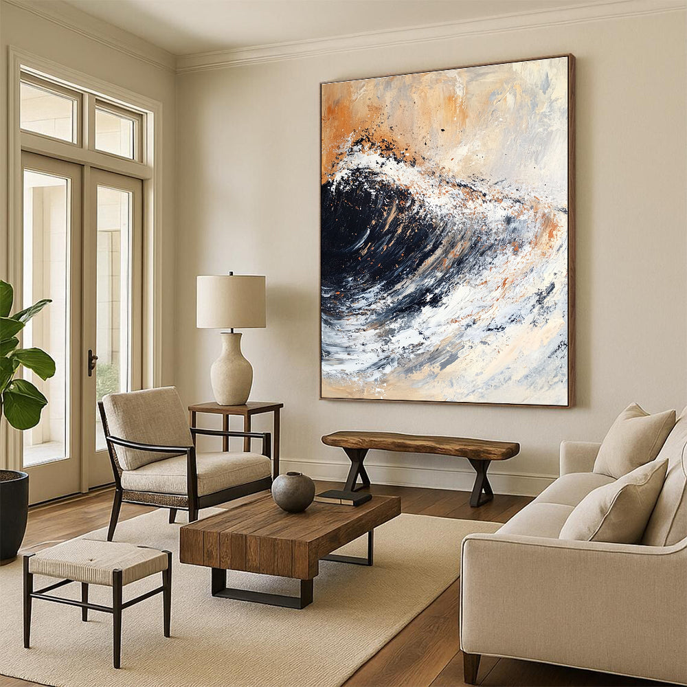 Dynamic Wave in Neutral Tones Art for Coastal Restaurant & Nautical - Themed Home Office STSC140