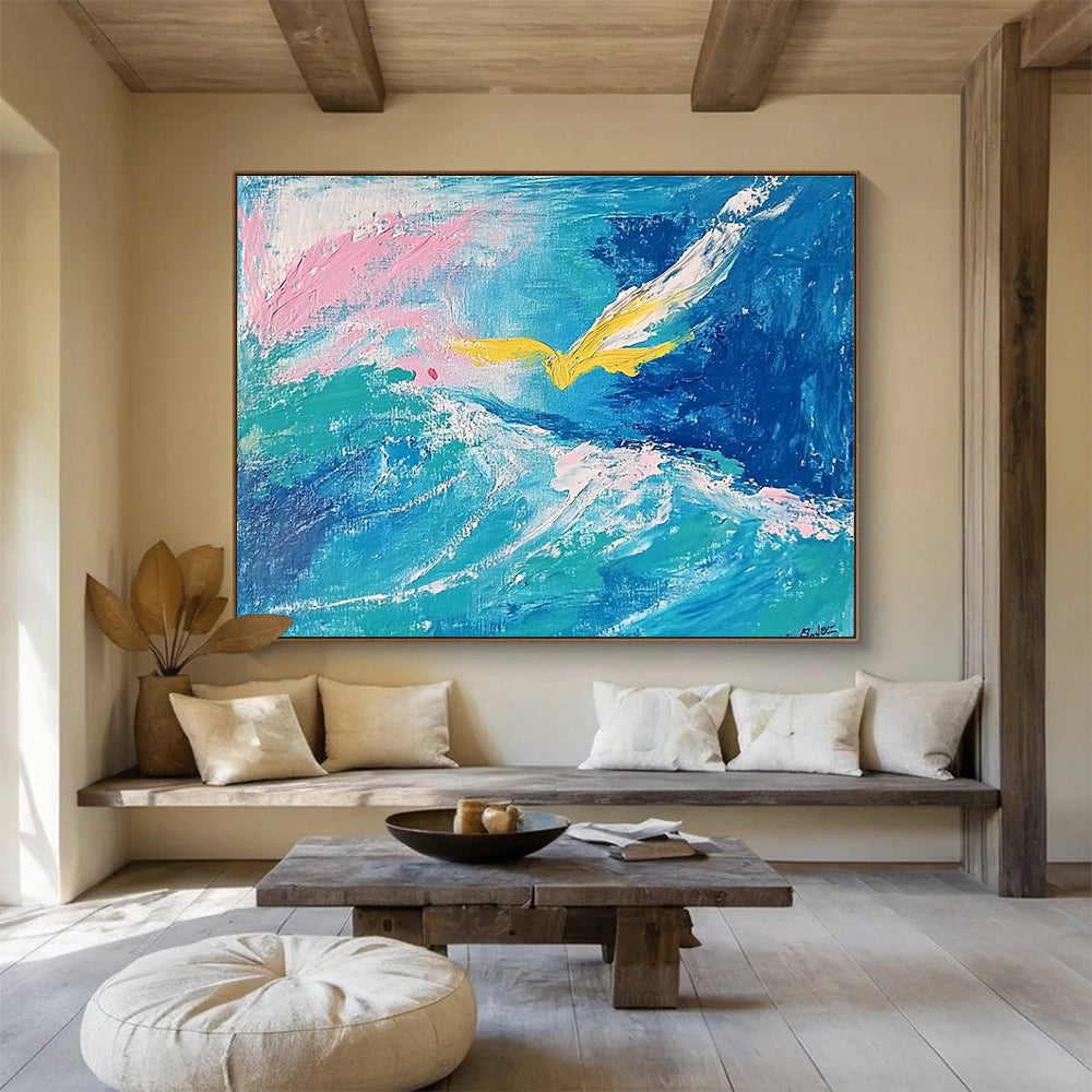 Yellow Bird Over Waves Art for Nautical Nursery & Adventure - Lover’s Study SC364