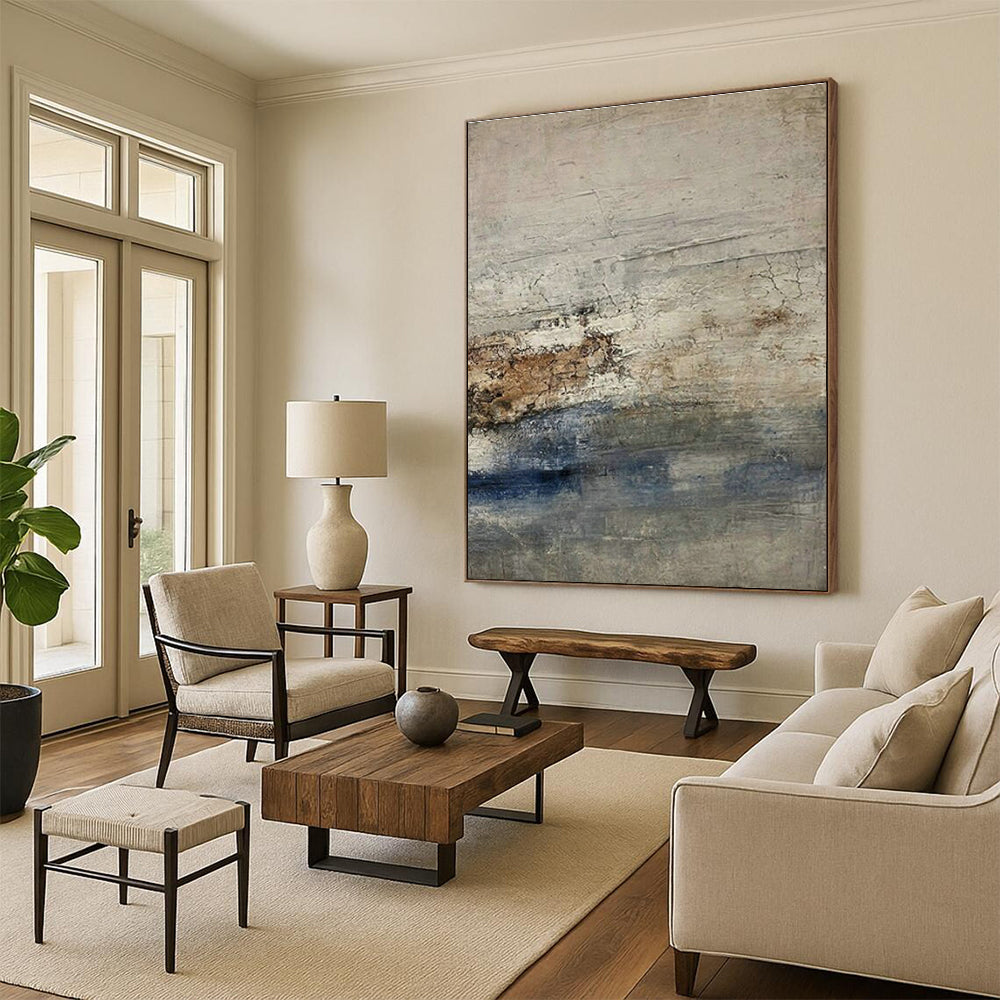 Gray - White - Brown - Blue Textured Art for Coastal Home & Nautical Art Lounge DLZ1873