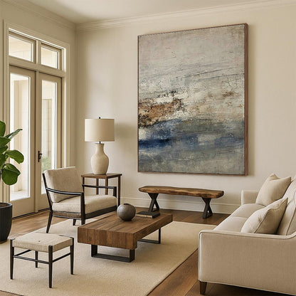 Gray - White - Brown - Blue Textured Art for Coastal Home & Nautical Art Lounge DLZ1873