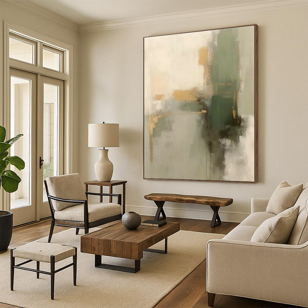 Gold - Green Abstract Art for Glamorous Dining Room & Boutique Hotel Suite DLZ0836