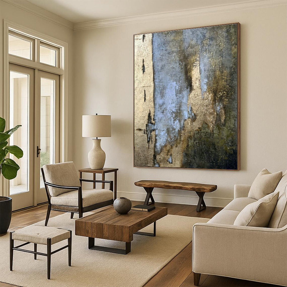 Blue - Gold - Brown Abstract Art for Luxury Hotel Lobby & Contemporary Art Gallery DLZ1898