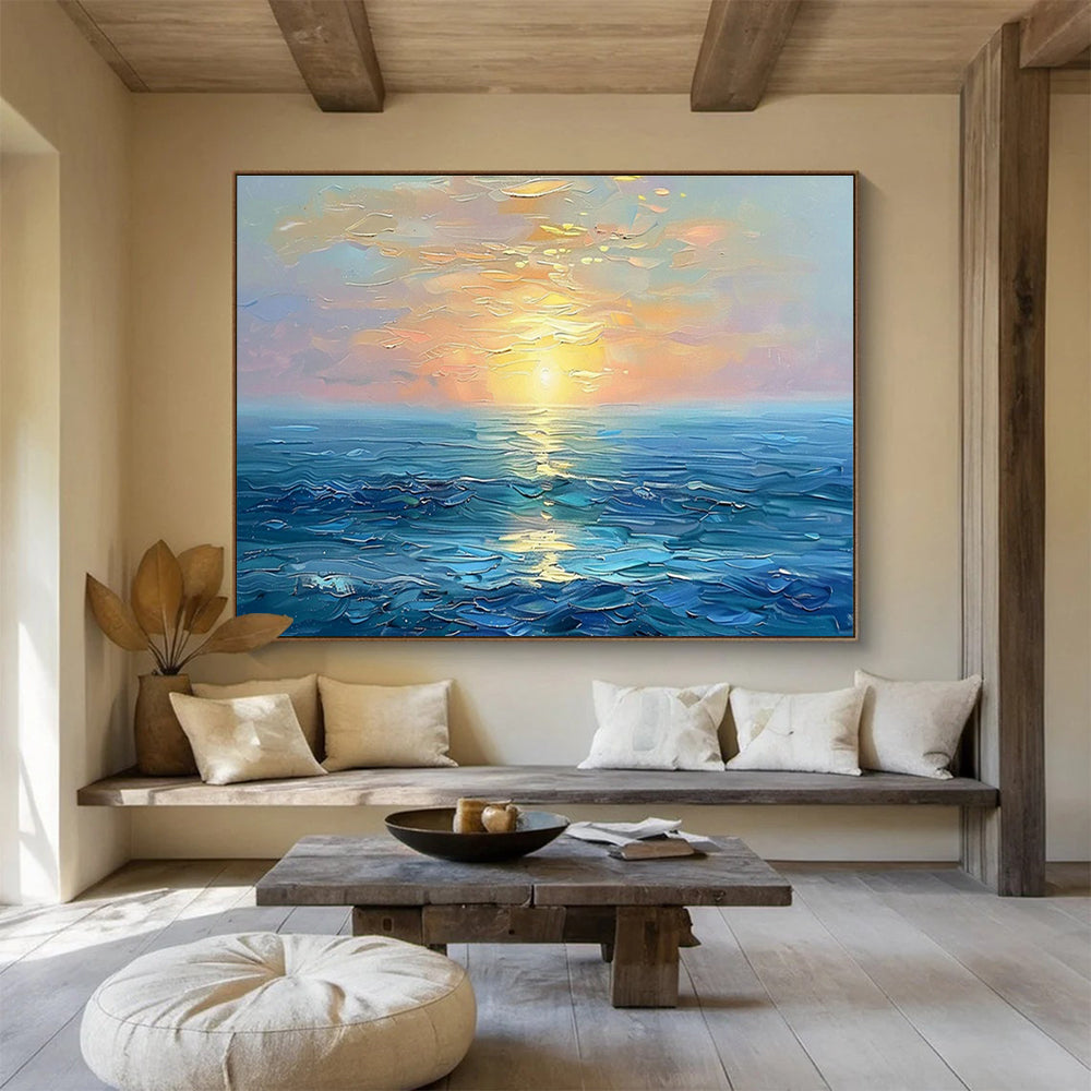 Sea Sunset Oil Painting for Coastal Home Living Room Fireplaces DLZ3151