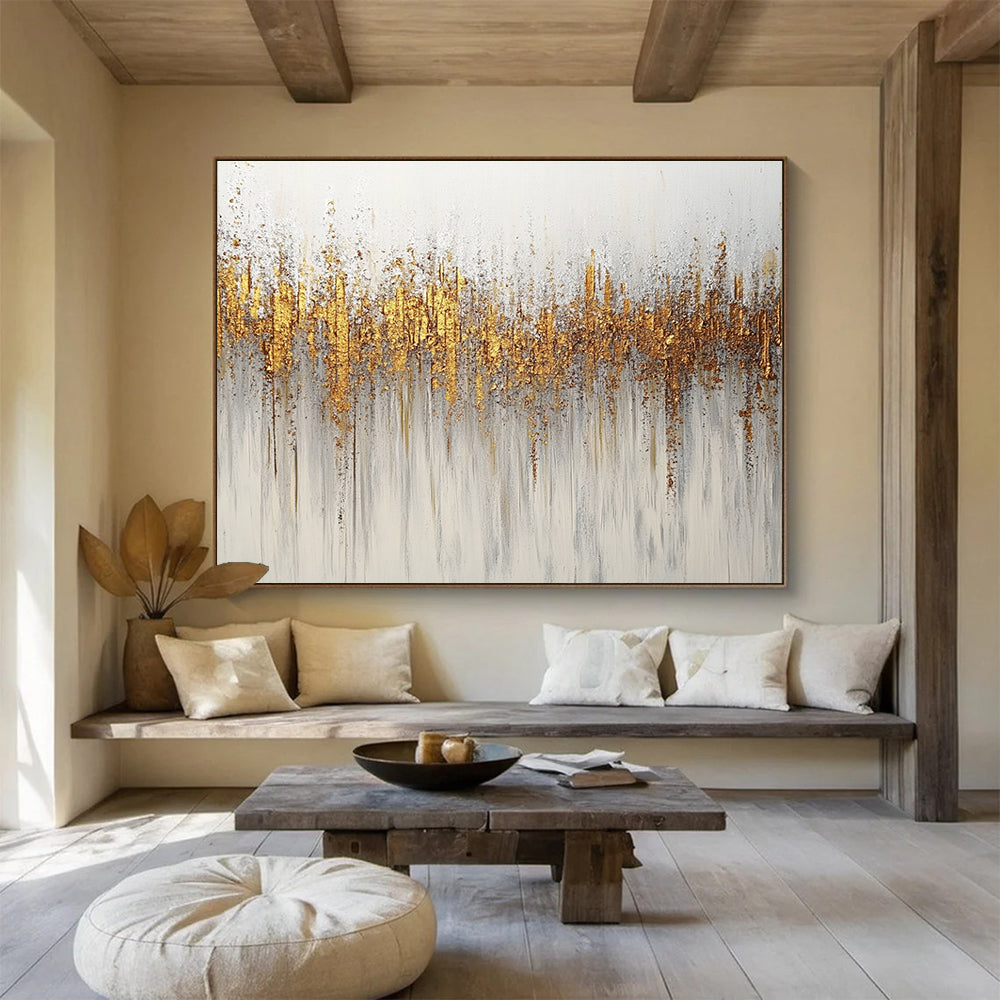Gold - Accented Abstract Art for Luxury Hotel Lobby & Modern Home Dining Room SC209
