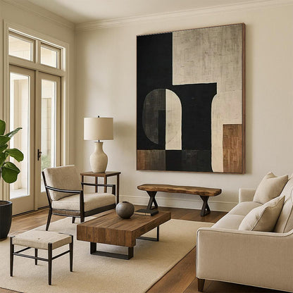 Black - Brown Geometric Abstract Art for Modernist Home Living Room & Architectural Design Studio DLZ1749