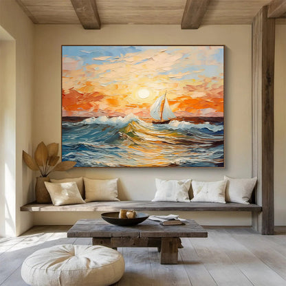 Sunset Sailboat Painting for Nautical - Themed Café DLZ3009