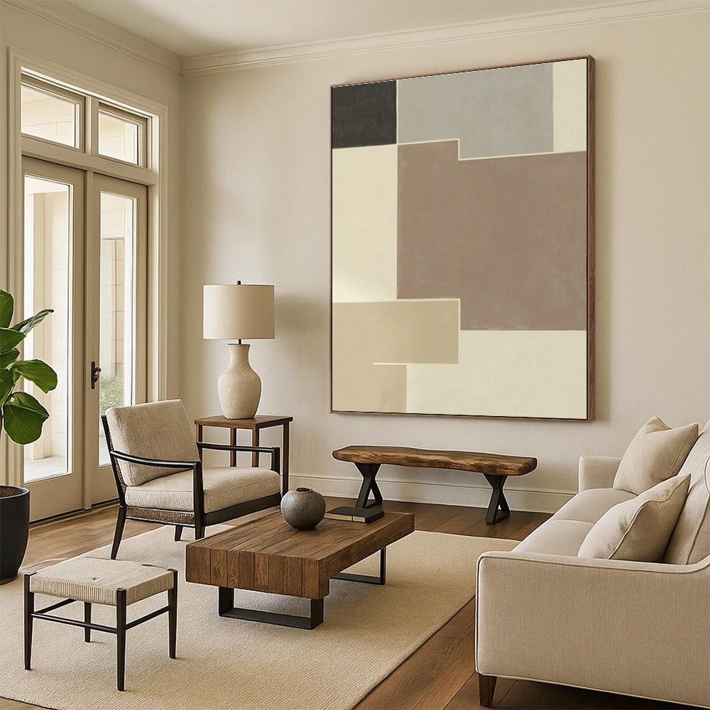 Brown - Grey Geometric Abstract Art for Living Room & Bedroom DLZ0514