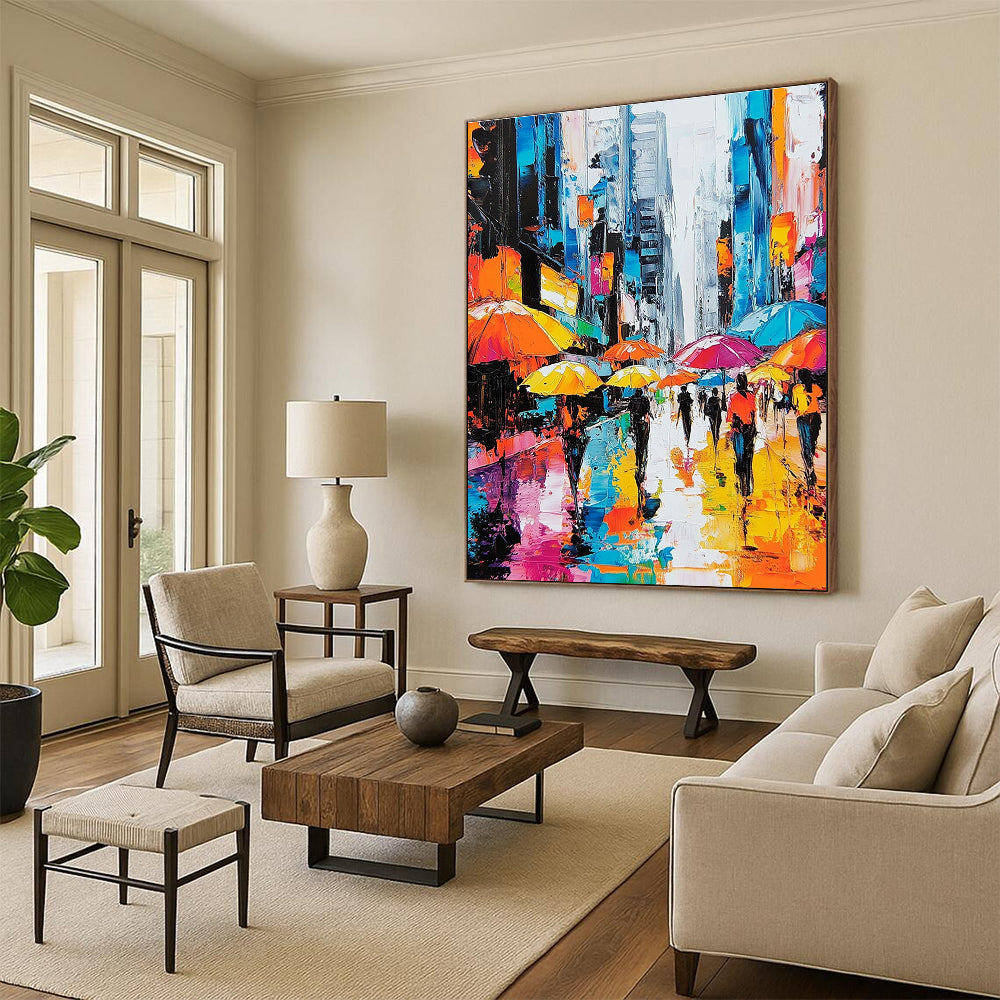 Colorful Umbrellas in the City Rain for Urban Apartment Living Room & Trendy Coffee Shop STSC872