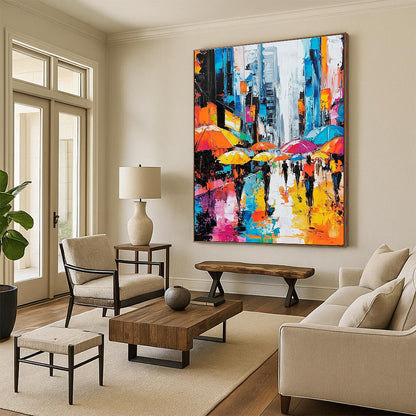 Colorful Umbrellas in the City Rain for Urban Apartment Living Room & Trendy Coffee Shop STSC872