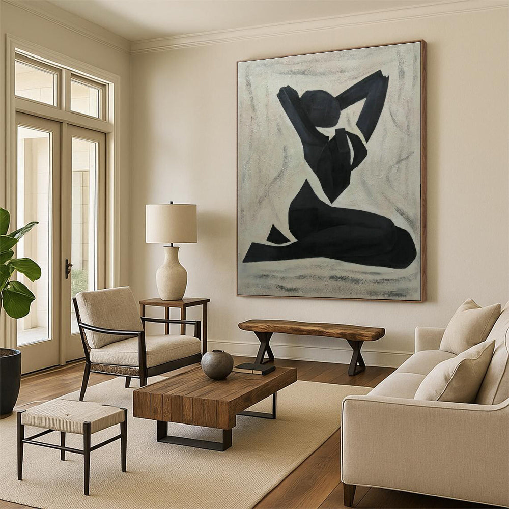 Black Yoga Pose Silhouette Art for Wellness Center & Minimalist Bedroom DLZ2265