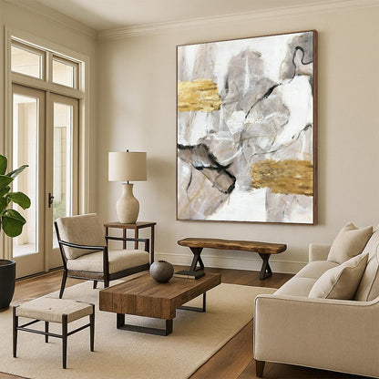 Gray - Gold Abstract Painting for Luxury Hotel Lobby & Art Deco Penthouse DLZ1308