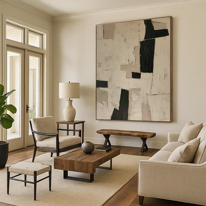 Black - White Collage Abstract Art for Minimalist Gallery & Monochrome Home Office DLZ1852