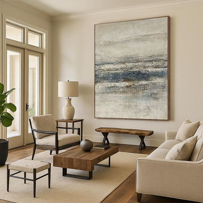 Gray - White - Blue Linen - Textured Art for Coastal Home Office & Nautical Art Gallery DLZ1861