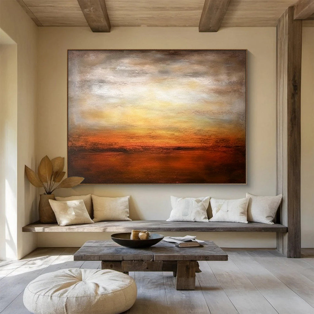 Orange - Yellow Sunset Seaside Abstract Art for Bold Dining Room DLZ2727