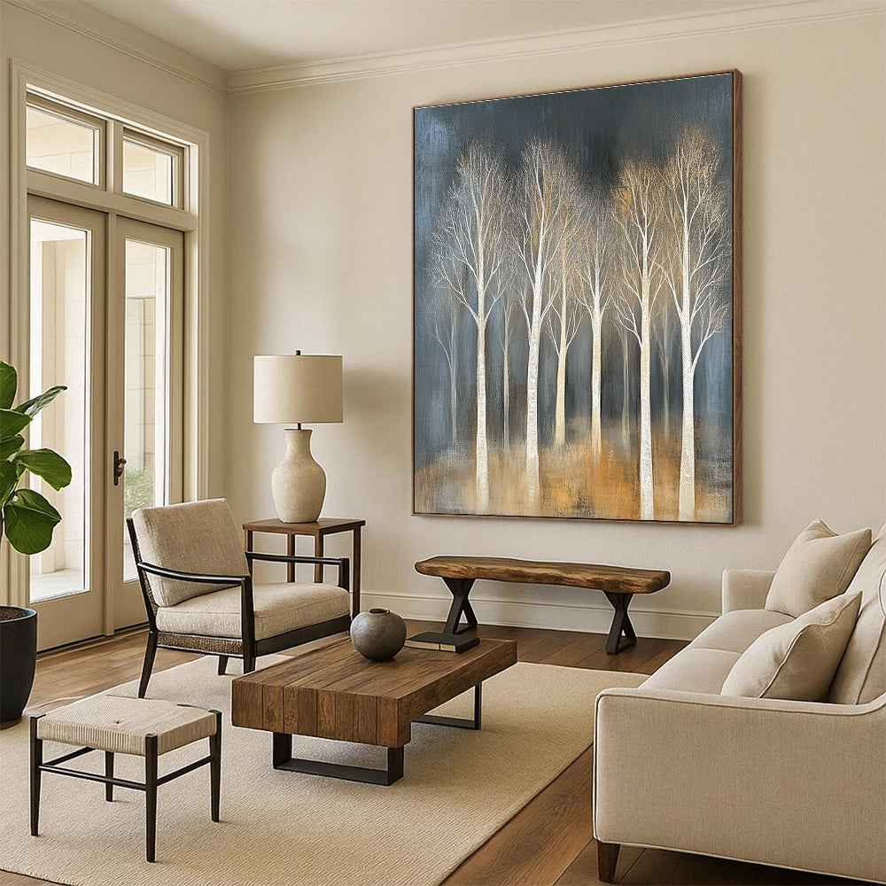 White Trees in Dark Background for Contemporary Hallway & Art - Focused Library STSC353