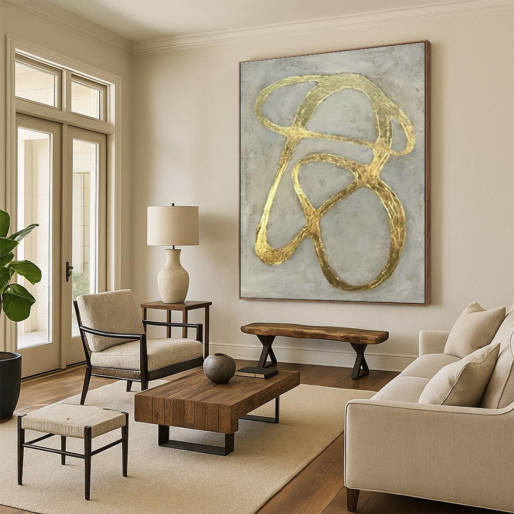 Abstract Gold Ribbon Wall Art for Living Room & Office DLZ2000