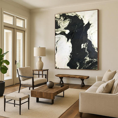 Black - White Marble - Patterned Abstract Art for Luxury Hotel Lobby & Modern Office DLZ1054