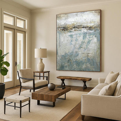 Light Brown - Blue Abstract Art for Bedroom & Dining Room DLZ0561